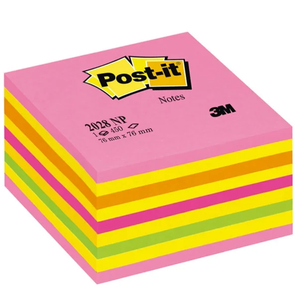 Yapışkanlı Not Kağıdı 76 mm x 76 mm Gökkuşağı Pembe Renkler 450 Yaprak